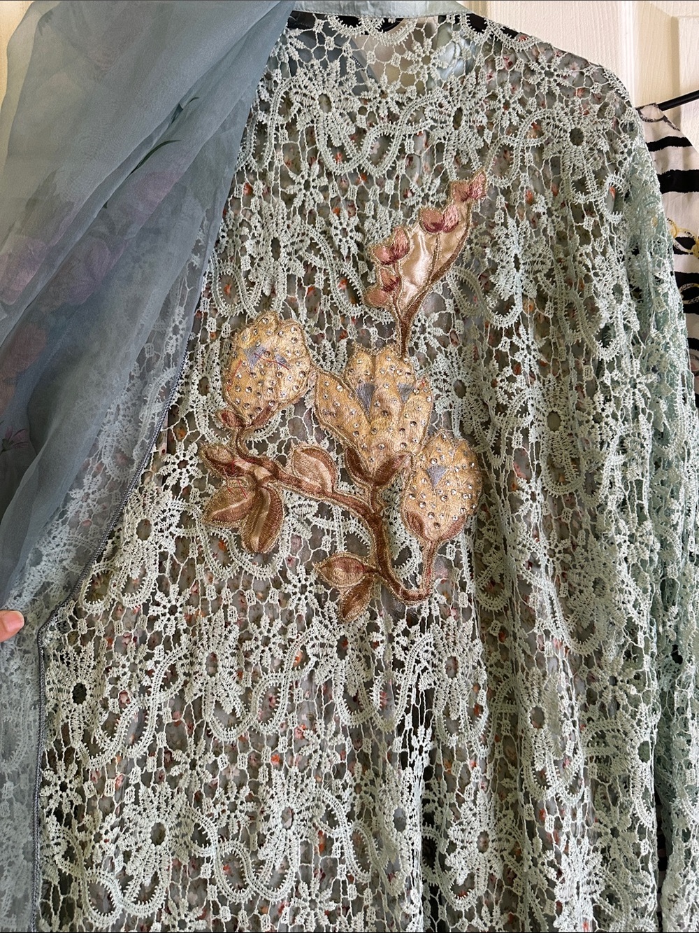 Embroidered Mint Green Lace Overlay Dress - Picture 9 of 14